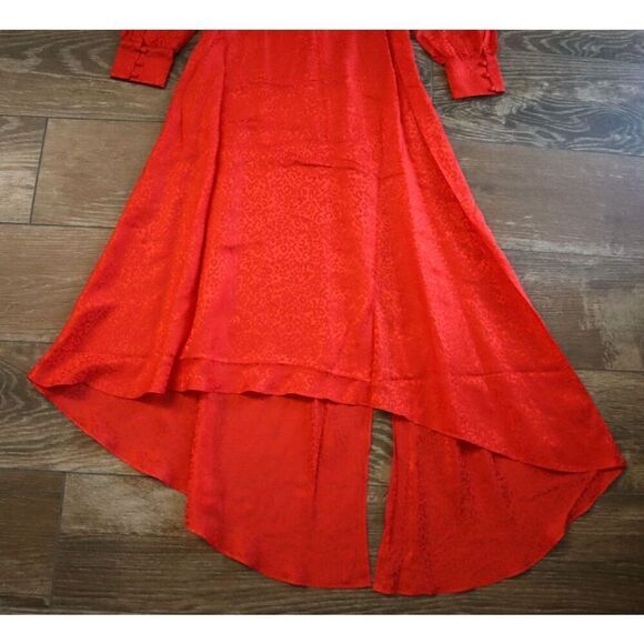 Ronny Kobo Women's Sz M Red Estelle Asymmetric Satin-Jacquard Midi Dress - Picture 15 of 16